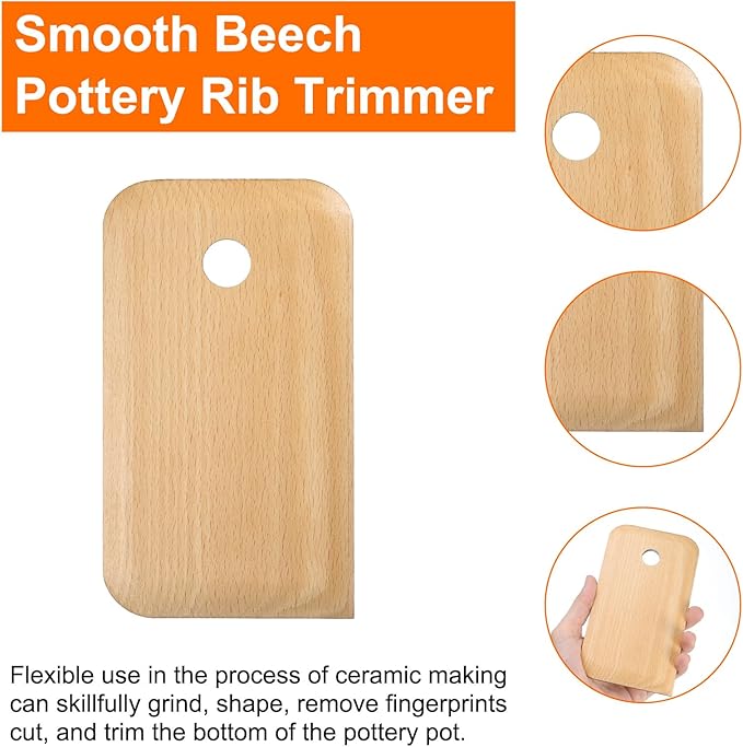 HARFINGTON Pottery Ribs Trimming Tools Pottery Profile Rib Wooden Foot Shaper Shaping Texture Rib Beech Wood for Carving Ceramics Clay
