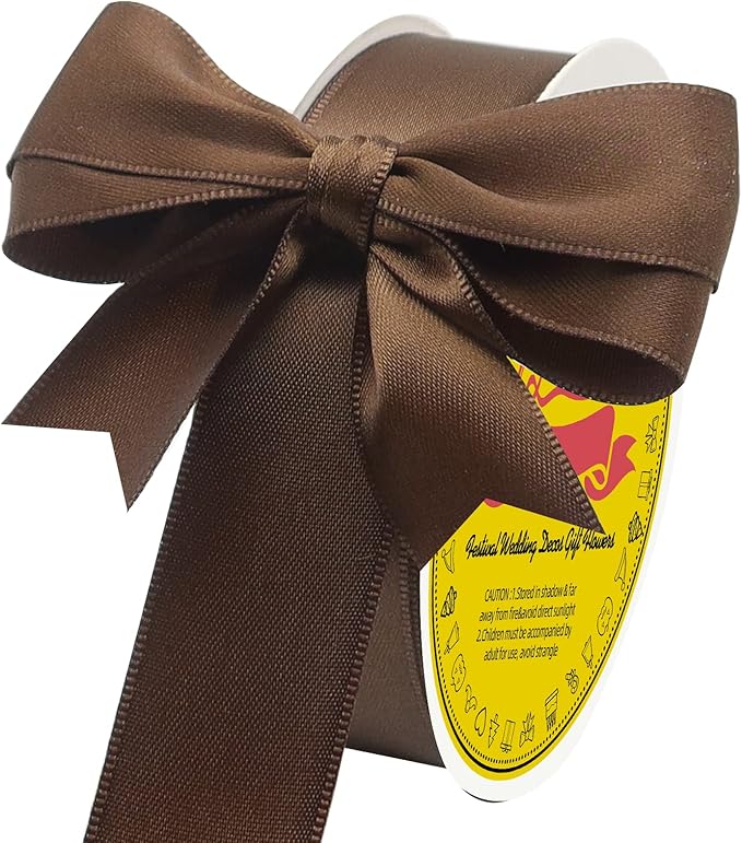 Double Face Brown Satin Ribbon 1 inch X 25 Yards Polyester Brown Ribbon for Gift Wrapping Very Suitable for Weddings Party Invitation Decorations and More