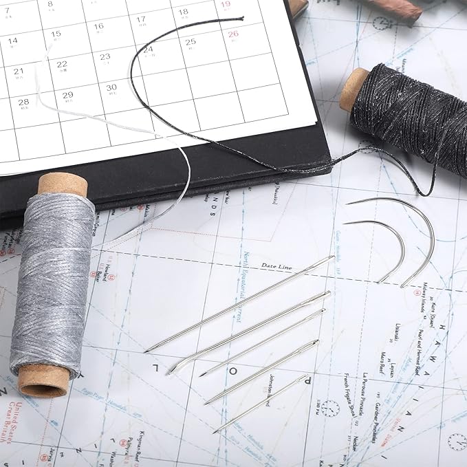 110Yards Waxed Thread with 7 Pcs Leather Needles for Hand Sewing 150D Flat Waxed Thread Repair Needles for Upholstery Canvas Bags Sofa Furniture