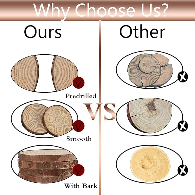 Artmag Natural Wood Slices 30pcs 2.8"-3.1" Unfinished DIY Crafts Predrilled with Hole Round Wooden Circles for Arts Rustic Wood Slices Christmas Ornaments Decor