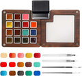 Mini Watercolor Paint Set - 15 Color Travel Watercolor Palette Set - Portable Water Color Paint Set with Binder Clips, Watercolor Brush Pens, Wooden Box for Beginners Painters Artists Student