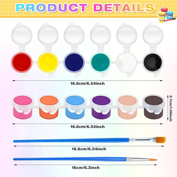 20 Pack Mini Acrylic Paint, 12 Colors Acrylic Paint Strips with 44 Painting Brushes, Washable Mini Painting Kit for Home Birthday Party Favors Art Supplies
