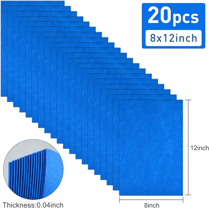 20 Pcs Navy Blue Felt Fabric Sheet 8" x 12" Assorted Color Felt Fabric Sheets for Crafts DIY Handcraft Sewing Squares Patchwork Nonwoven