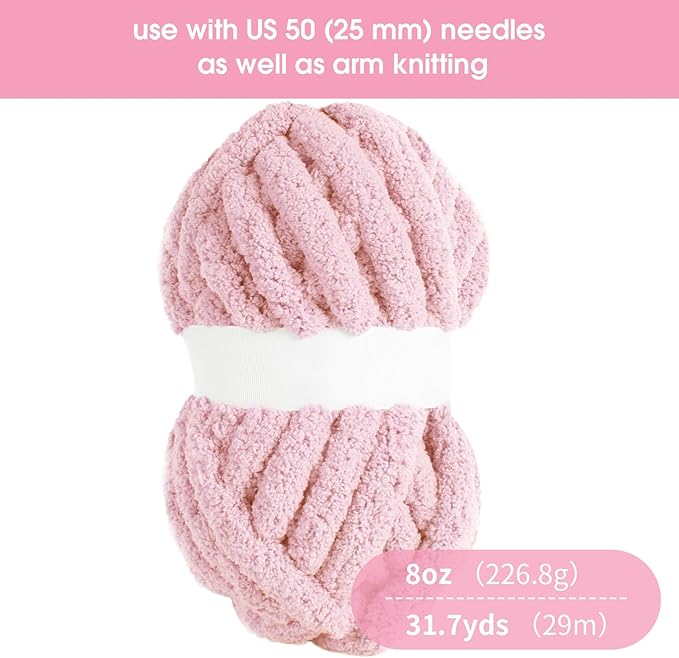 HOMBYS 8 Pack Assorted Chunky Yarn for Crocheting,Super Bulky Large Soft Fluffy Yarn,Plush Fuzzy Yarn,Thick Chenille Yarn for Hand Knitting/Arm Knitting,4 Pink & 4 Purple(27yds,8 oz Each Skein)