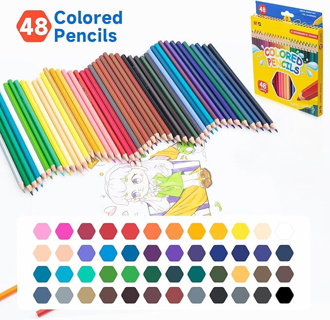 M&G 48 pcs Colored Pencils Set,Soft core color pencils for Adult Coloring Books, Christmas Stocking Stuffers for Adults Kids Artists Beginners, Coloring Drawing Sketching Pencils