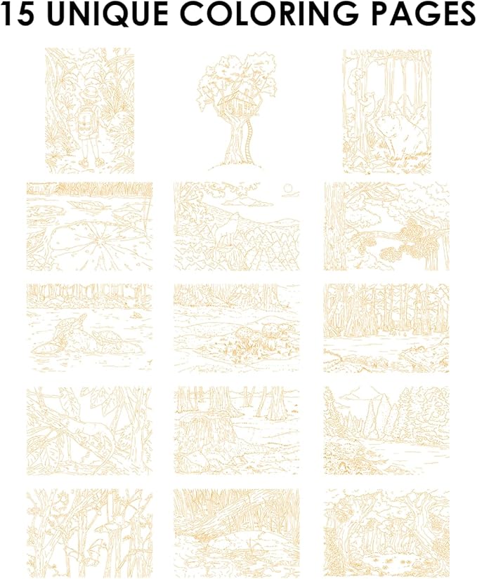 Grabie Watercolor Coloring Book, 15 Sheets A5 (8.3 x 5.8),Watercolor Book for Adults: Ignite Your Artistic Expression on 100% Cotton Paper (Forest)