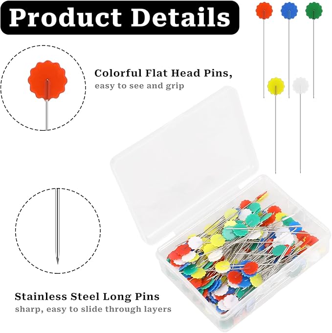 200pcs Flat Head Straight & Flower Head Pins - Sewing, Quilting & DIY Pins for Dressmaker & Jewelry Decoration