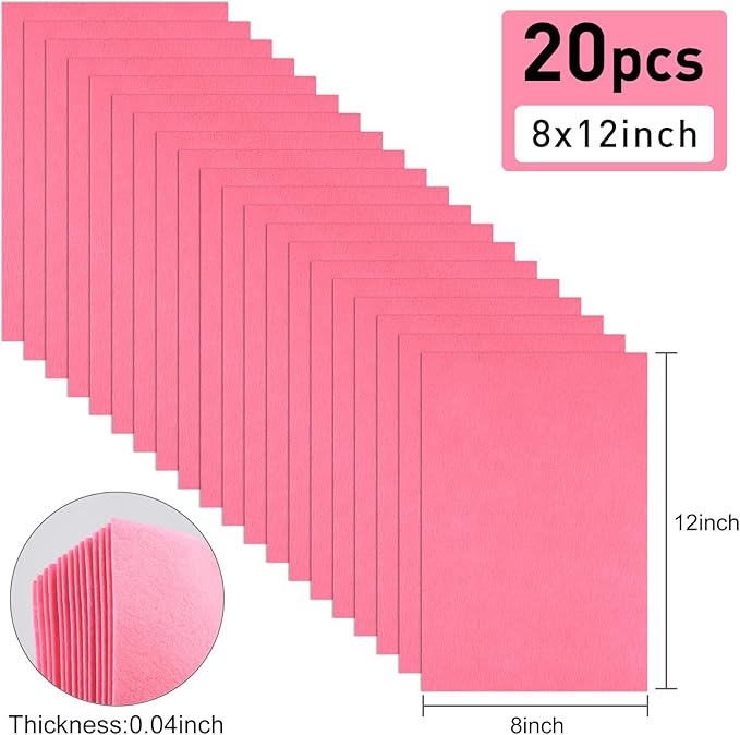 20 Pcs Pink Felt Fabric Sheet 8" x 12" Assorted Color Felt Fabric Sheets for Crafts DIY Handcraft Sewing Squares Patchwork Nonwoven