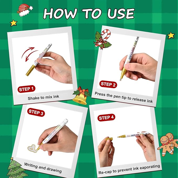 Glitter Markers Outline Pens, Christmas Stocking Stuffers 4-16 Year Old, 28 Pack Gold and Silver Shimmer Metallic Marker Arts Crafts Supplies for Kids Ages 6 to 8, 9-12 Birthday Gifts for Tweens