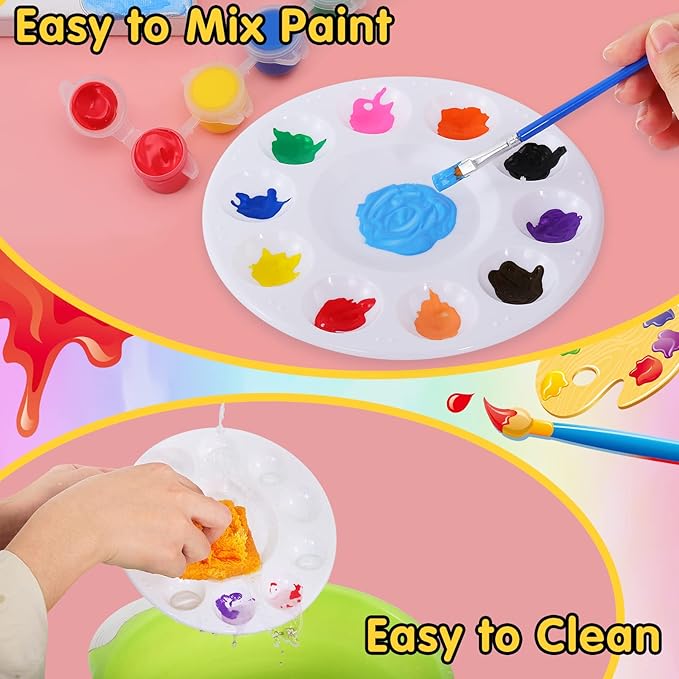 40Pcs Paint Tray Palettes,Plastic Paint Pallets,Round Paint Pallet for Kid & Students,White Paint Palette with 10 Wells for Art Class,DIY Craft,School Project,Painting Party