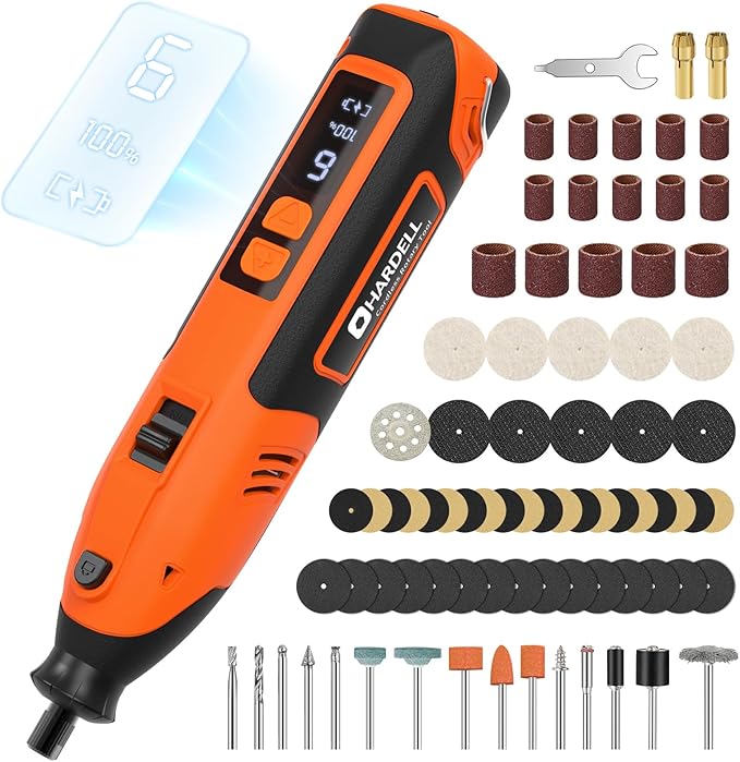HARDELL Cordless Rotary Tool 12V, 6 Speed Power Rotary Tool with Display Screen, 80pcs Accessories, 2000mAh Fast-Charging Battery Rotary Tool Kit for Sanding,Carving,Polishing,Drilling,Cutting