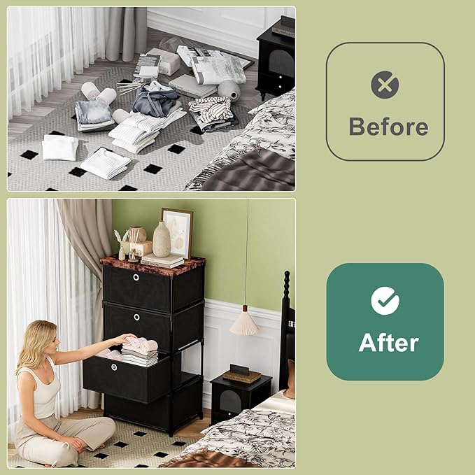 Fabric Storage Drawers Dresser and Chest of Drawers, Small Dresser with Drawers Unit, Sturdy 4 Drawers Dressers for Closet, Fabric Storage Bin Organizer, Closet Organizers and Storage