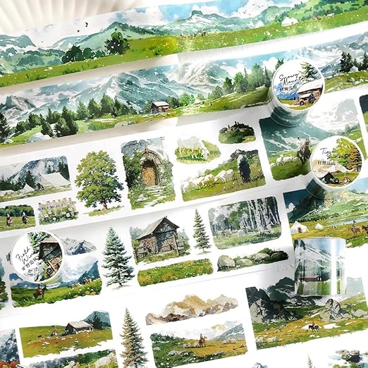 Alideco 6pcs Decorative Adhesive Tapes Fresh Literary Girl Botanical Flower Landscape PET Tape Great for Bullet Journal Supplies, Arts, Scrapbook, DIY Crafts, Planners (renshengshikuangye)