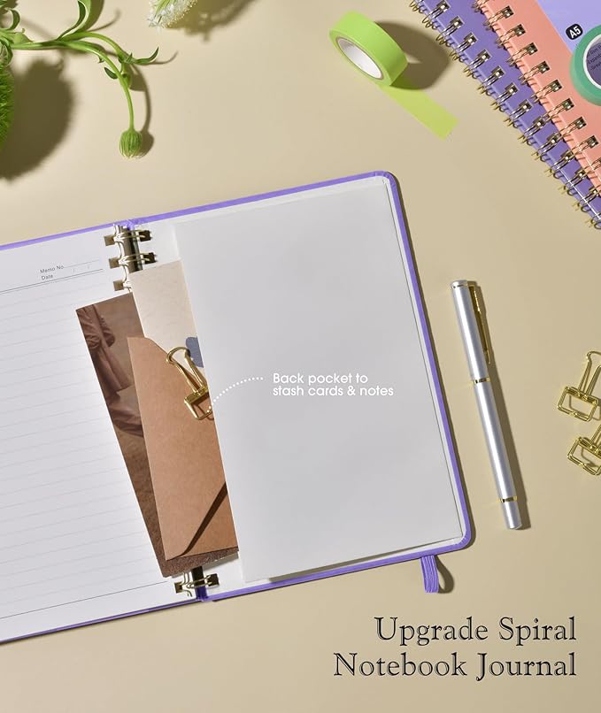 Lined Spiral Journal Notebook, A5 Hardcover Spiral Journals for Women Men, 150 Numbered Pages Spiral Bound Notebook, 100 GSM College Ruled Notebooks for Writing Note Taking 5.75" x 8.38", Purple