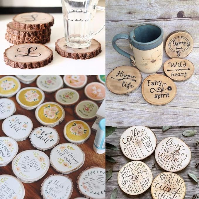 Unfinished Natural with Tree Bark Wood Slices 30 Pcs 2.4"-2.8" inch Disc Coasters Wood Coaster Pieces Craft Wood kit Circles Crafts Christmas Ornaments DIY Crafts with Bark for Crafts Rustic Wedding