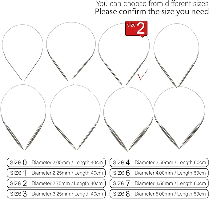 Stainless Steel Circular Knitting Needles Size 2 16inch Length Sweater Circular Needle for Handmade Projects DIY Knitting Size 2 (2.75mm)