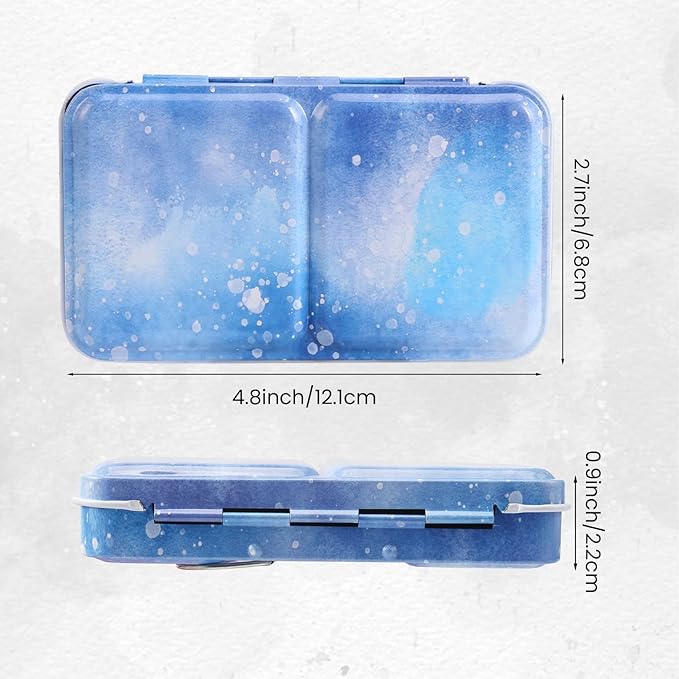 Empty Watercolor Palette Tin - Sturdy Watercolor Tin with Paint Tray and 14PCS Empty Watercolor Half Pans - Customizable Portable Metal Watercolor Tin