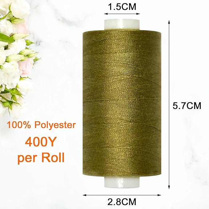 All Purpose Sewing Thread-2 Spools of Hand Polyester Sewing Thread for Sewing Machine for Hand and Machine Sewing(Medium Khaki Green, 2 spools)