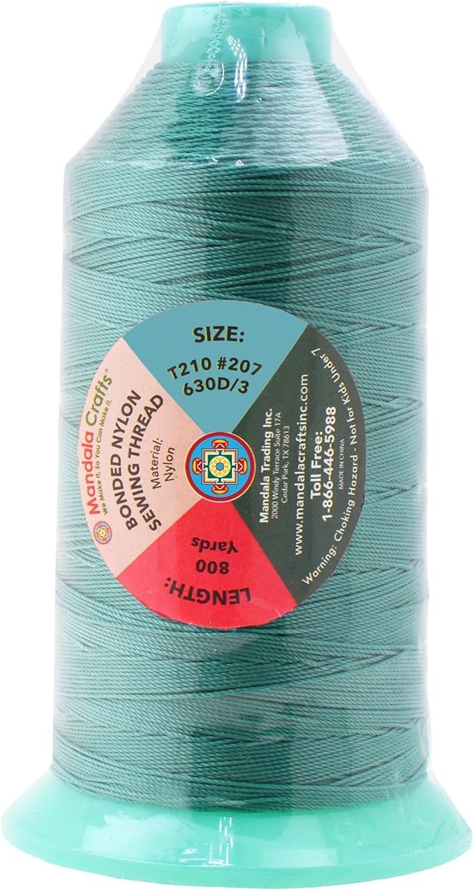 Mandala Crafts Size 207 630D T210 Bonded Nylon Thread - Aquamarine 800 YDs Tex 210 Heavy Duty Sewing Threads for Leather, Jeans, Weaving, Outdoor Marine Upholstery