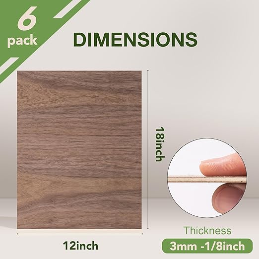 Rowood 6 Pack Walnut Plywood 1/8,12x16.5x1/8inch,Thin 3mm Unfinished Plywood for Laser Cutting & Engraving,DIY Adult Craft Project Kits for Ornaments, Models Drawing,Wood Burning-WB111