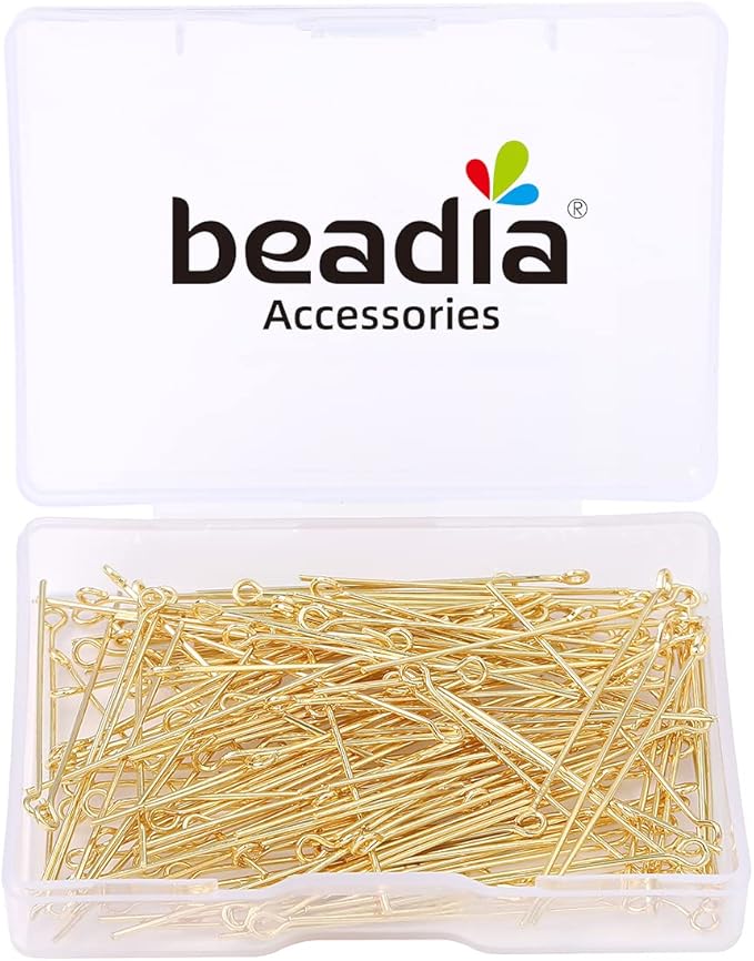 14K Gold Plated Open Eye Pins Non Tarnish 40mm 150pcs for Jewelry Making Findings