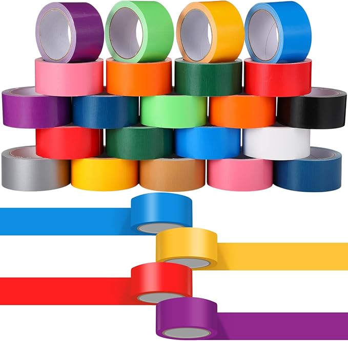 Fainne 24 Rolls Colored Duct Tape Bulk, Duct Tape Heavy Duty Waterproof, Multi Purposes, No Residue, Tear by Hand for Indoor Outdoor Use(Colorful,15 Yards X 2 Inches)