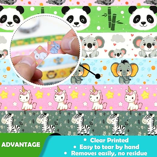 Cute Washi Tape Set, 12 Rolls Kawaii Animal Decorative Tape Cartoon Forest Masking Tape for Journaling Supplies, Junk Journal, Scrapbooking, DIY Arts & Crafts, Gift Wrapping