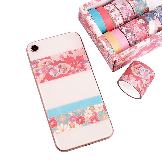 12 Rolls Washi Tape Set, Cherry Blossoms Floral Pattern Washi Masking Tape for Scrapbook,DIY,Crafts,DIY,Gift Wrapping