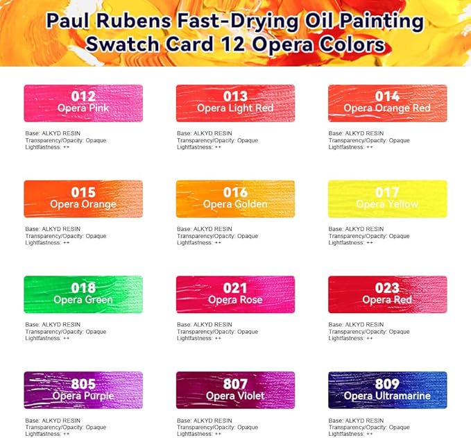 Paul Rubens Oil Paint, 12 Neon Colors with High Saturation, 50ml Large Tubes, Faster Drying Time, Art Supplies for Artists, Students, Beginners