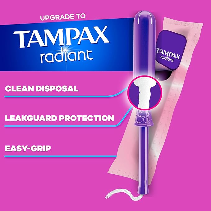 Tampax Pearl Tampons for Women, with LeakGuard Braid, Regular Absorbency, Unscented, 50 Count