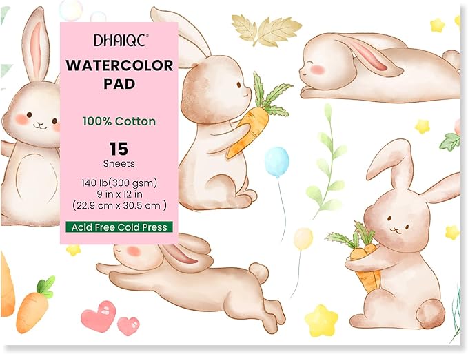 Watercolor Paper Pad, 15 Sheets, 9x12”, 100% Cotton Paper, Glue Bound, 140LB/300GSM Cold Pressed Water Color Paper for Watercolor Drawing, Mixed Media, Art Journaling (9x12 Inch)