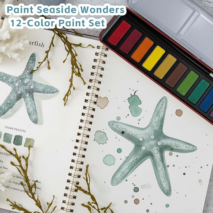 Watercolor Workbooks, Beginner Watercolor Painting Kit – 12 Colors Paint Set with Brush – Perfect for Gifting to Spark Creativity & Joy for Adults (Christmas)