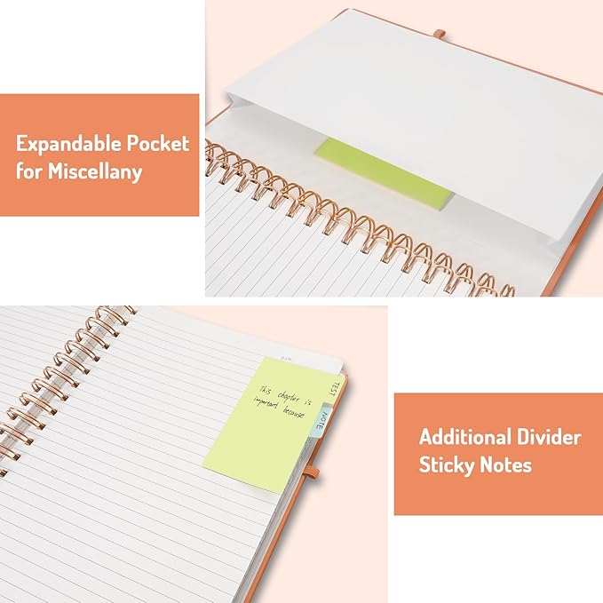 Forvencer Lined Spiral Journal Notebook with 300 Numbered Pages, A5 Thick Journals for Writing with 100GSM Paper, Hardcover Notebooks with Contents for Work, School, Women, Men, Orange