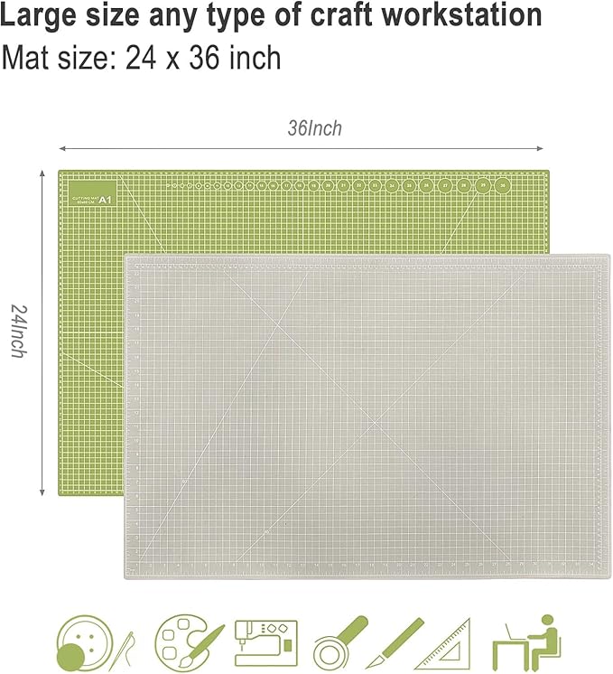 24" x 36" Self Healing Cutting Mat: Double Sided Sewing Cutting Mat Craft Supplies A1 Size for Quilting, Crafts Arts, and Fabric Grey & Green Design (Grey & Green)