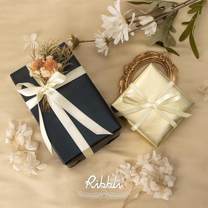 Ribbli Ivory Satin Ribbon Double Faced Satin 1/2 inch x Continuous 50 Yards-Ivory Ribbon for Gift Wrapping Crafts Wedding Decoration Bows Bouquet Floral Arrangement