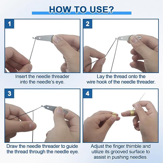 62Pcs Steel Needles for Hand Sewing, Big Eye Steel Sewing Needles Kit with Case, Portable DIY Craft Kits for Adults, Beginner, Emergency,Home,Travel (Blue)