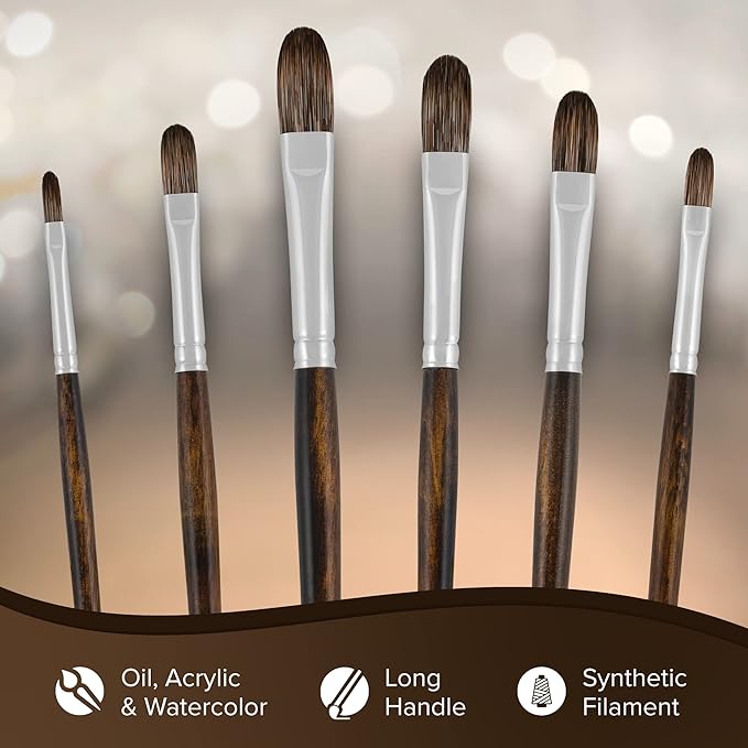 Silver Brush Limited 26326 Monza Short Filbert Brush for Oil & Acrylics Paintings, Size 6, Long Handle