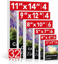 ESRICH Canvas Boards for Painting 32 Pack Art Supplies Paint Canvas 3x5, 4x6, 5x7, 8x10, 9x12, 11x14 Blank Large Canvases for Painting-Cotton Primed Canvas Panels for Acrylic, Oil, Gouache & Tempera.