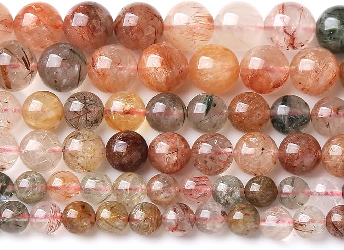 8MM 45PCS Natural Crystal Stone Colorful Rutilated Quartz Beads for Jewelry Making DIY Bracelet