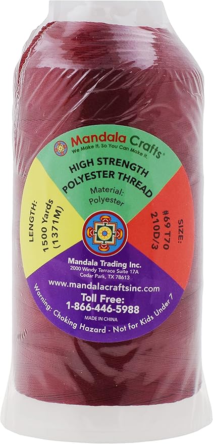 Mandala Crafts Maroon Heavy Duty Thread - 1500 Yds Tex 70 Bonded Polyester Threads for Sewing Drapery, Jeans, Leather, Hair, Outdoor Marine Upholstery