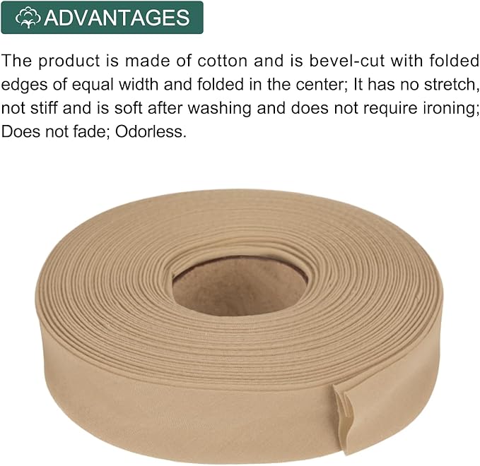 MECCANIXITY 1 Inch Double Fold Bias Tape Polyester Continuous Bulk Bias Tape for Sewing,Seaming Quilting Hemming Binding Crafts (Khaki 10 Yards)