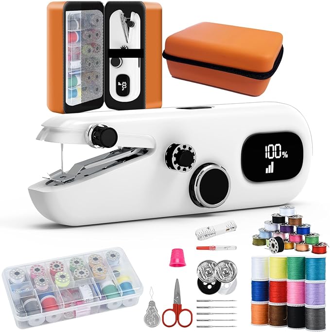 Handheld Sewing Machine, Portable Mini Sewing Machine with LCD Display, 3-Speed, Rechargeable Battery & Complete Sewing Kit for Beginners, Adults, Home DIY Fabric Repair