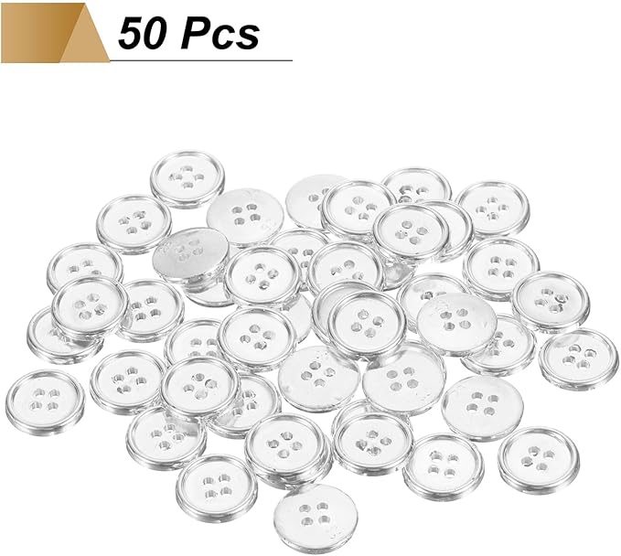 HARFINGTON 50pcs 28L Plastic Sewing Buttons 18mm 11/16" 4-Hole Round Replacement Craft Button for Coats Sewing Clothing and DIY, Silver