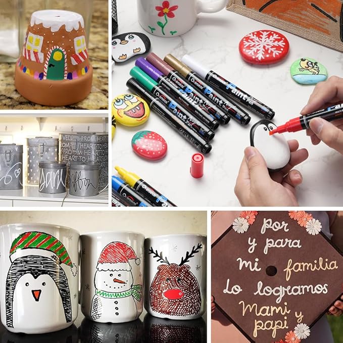 Overseas Silver Paint Pens Paint Markers - Permanent Acrylic Markers 12 Pack, Water-Based, Quick Dry, Waterproof Marker Pen for Rock, Wood, Plastic, Metal, Canvas, Glass, Mugs. Medium Tip