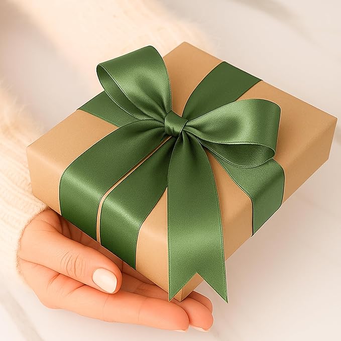Fullive Army Green Christmas Ribbon, 1 1/2 Inch 30 Yards Ribbons for Crafts, Polyester Satin Ribbon for Gift Wrapping for St. Patrick's Day Christmas Decorations Wrapping Bouquet Floral Arrangements