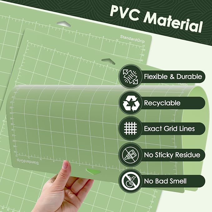 24 Pcs Cutting Mat for Cricut Bulk, Non-Slip 12x12 Inch Green Cut Mats (Standard Grip) for Explore One/Maker/Air/Air 2, DIY Crafty