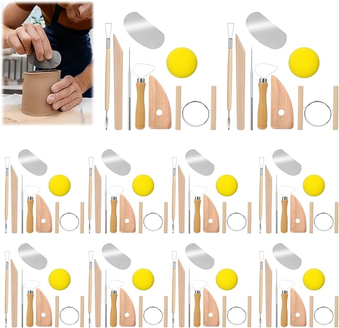 80 Pcs Pottery Tool Kit Sculpting Clay Tool Includes Clay Cutting Modeling Trimming with Wooden Handles Carving Kit for School College Beginners Carving Shaping
