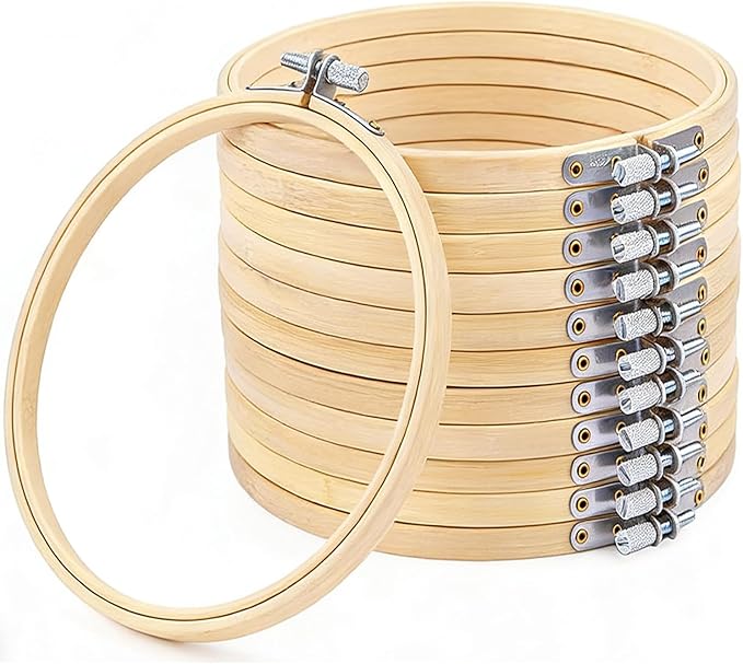 12 Pieces 7 Inch Embroidery Hoops Adjustable Wooden Circle Cross Stitch Hoop Ring for Art Craft Handy Sewing and Embroidery Crafts