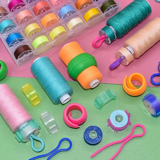142 Pcs Bobbin Thread Organizing Clips, 70 Bobbin Holder Clips Color Thread Clips Holder, 32 Silicone Holder Bobbin Holders, 40 Bobbin Thread Holders for Quilting Sewing Machine Spool Organizing