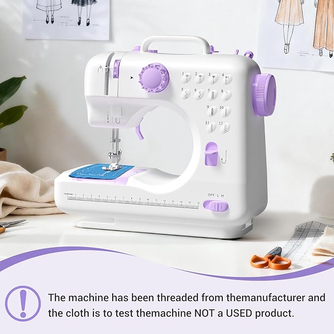 Beginner Sewing Machine, 12 Built-in Stitches with Foot Pedal, 2-Speed Control, Portable Mini Sewing Machine for Home Travel Use & Sewing Enthusiasts (purple)